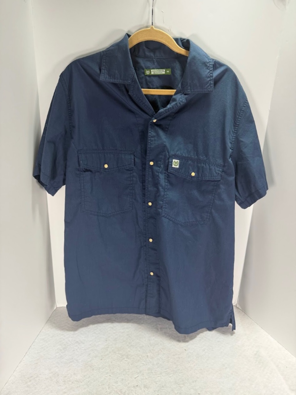 Huckberry x Seager Co Mens XL Navy Western Snap Shirt Short Sleeve Pearl Snap